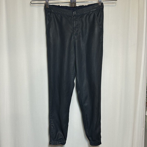 AG Adriano‎ Goldschmied Pants Navy Wet Look Lyocell Ankle Zip Jogger Womens S - Picture 1 of 10